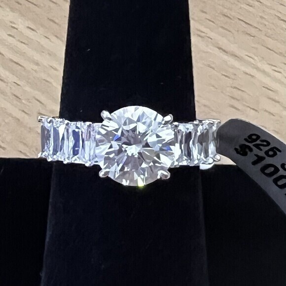 925 Sterling Silver | CZ Luxury Solitaire Ring Women's Size 8 Rhodium Finish - Picture 3 of 17